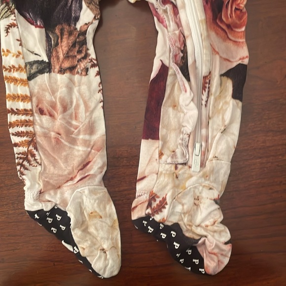 Posh Peanut Black Rose Footie Ruffled 2-Way Zippered One Piece - Picture 2 of 4